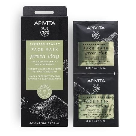 Apivita Express Beauty Mascarilla Facial Limpieza Profunda Green Clay 2 x 8ml