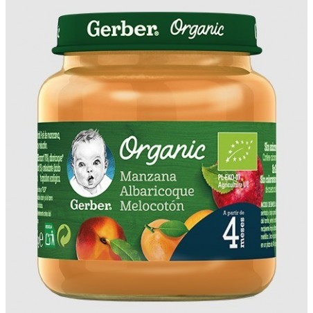 Gerber Puré Manzana, Albaricoque y Melocotón 125 g +4m