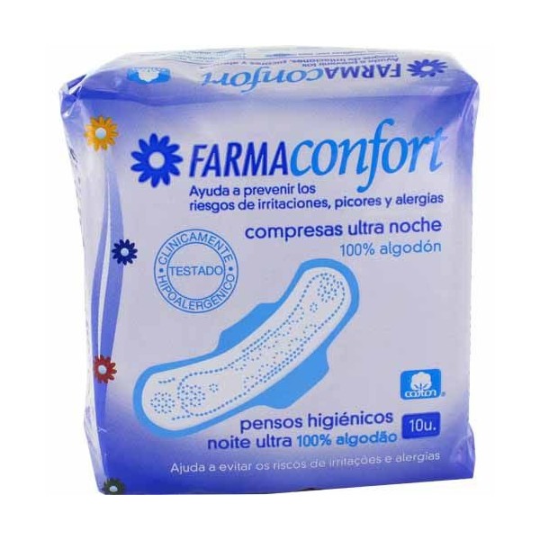 Farmaconfort Compresas Ultrafinas 100% Algodón Noche Alas 10uds